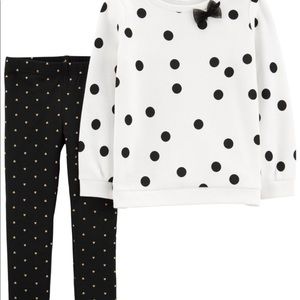 NWT Carters White and black Polka Dot Sweater and heart legging set. Size 18M